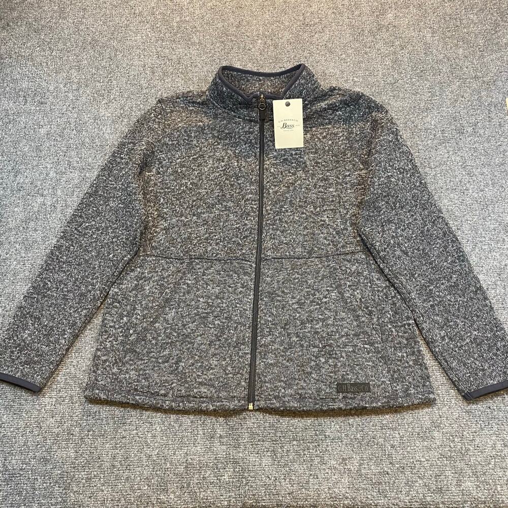 Brand New Vintage G.H. Bass Womens Large Charcoal Gray Full Zip Fleece Jacket